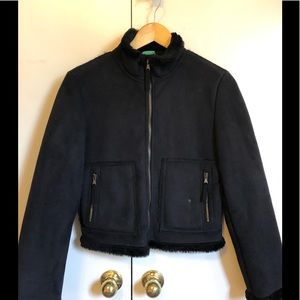 Vintage Benetton Shearling-Lined Suède Coat
